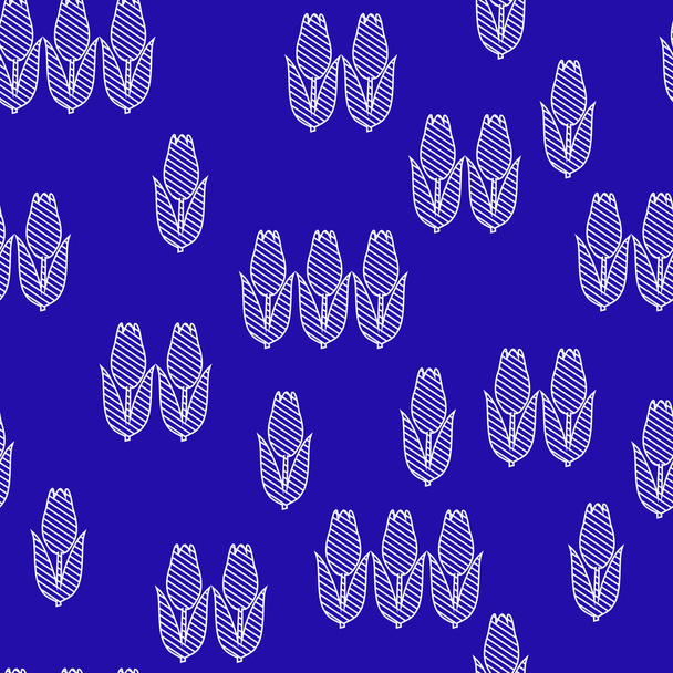 Stylized tulips on a blue background. Two-color vector seamless pattern. - ベクター画像