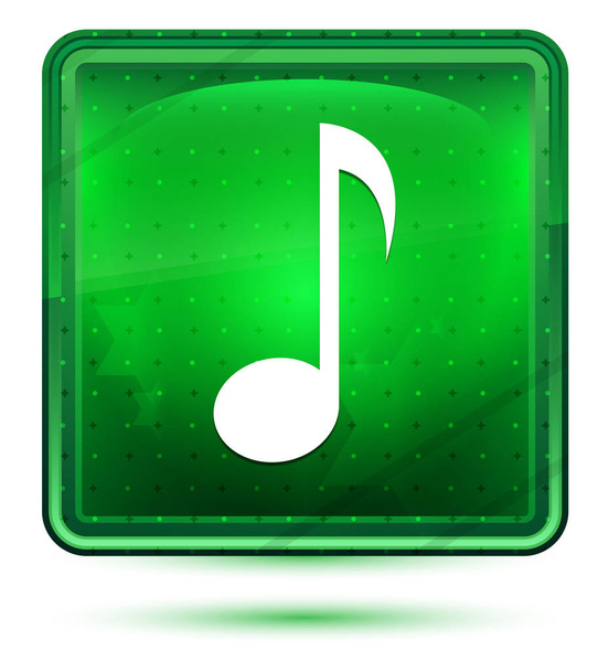 Ícone de nota musical néon luz verde botão quadrado
 - Foto, Imagem