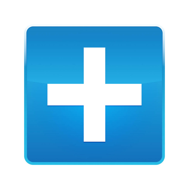 plus Symbol glänzend blauer quadratischer Knopf - Foto, Bild