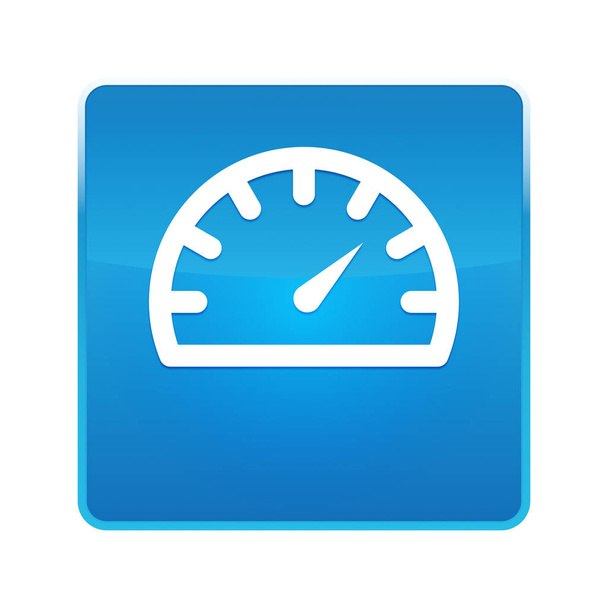 Speedometer gauge icon shiny blue square button - Foto, Imagen