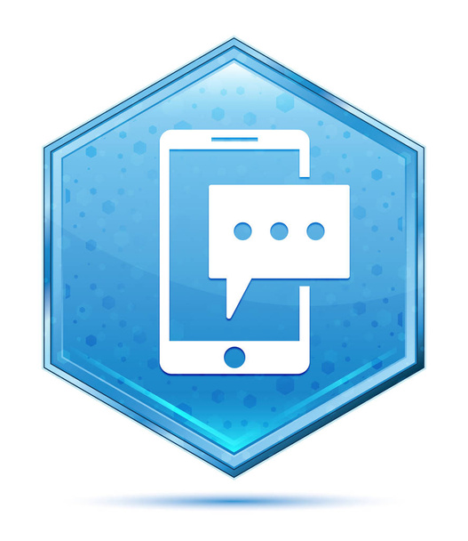 Text message phone icon crystal blue hexagon button - Photo, Image