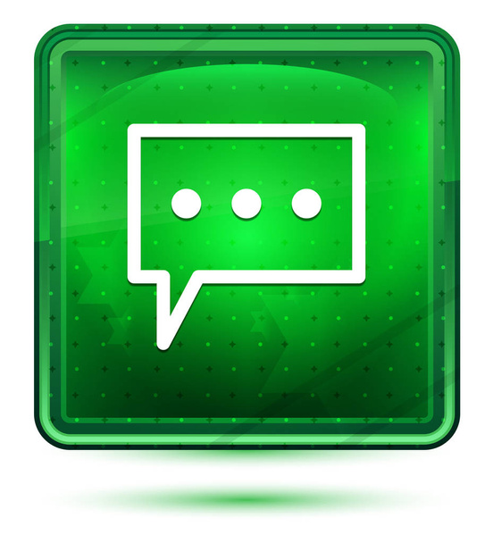 Comment icon neon light green square button - Photo, Image