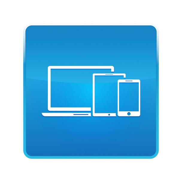 Bouton carré bleu brillant d'icône de dispositifs intelligents numériques
 - Photo, image