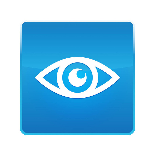 Eye icon shiny blue square button - Photo, Image
