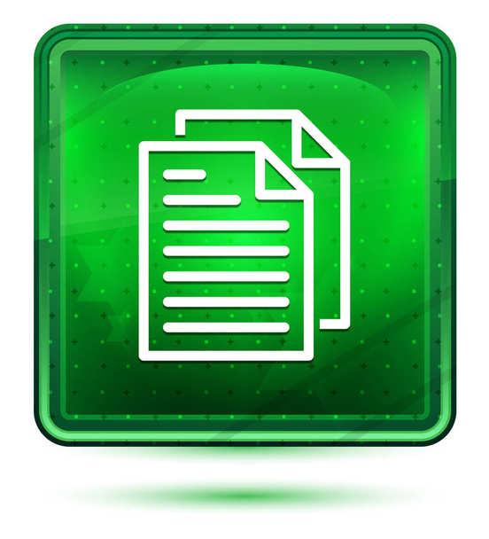 Ícone de páginas de documento neon luz verde botão quadrado
 - Foto, Imagem
