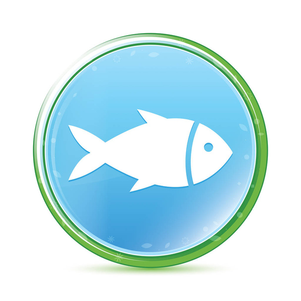 Fish icon natural aqua cyan blue round button - Photo, Image