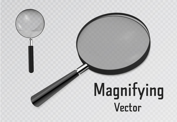 Set of 3D Realistic magnifier. Magnifying glass tool for research and search for your design. Isolated on transparent background illustration. - Vector, Image