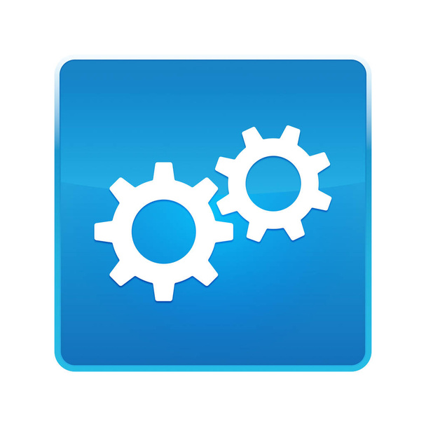 Ustawienia ikona proces błyszczący niebieski kwadrat przycisk - Zdjęcie, obraz