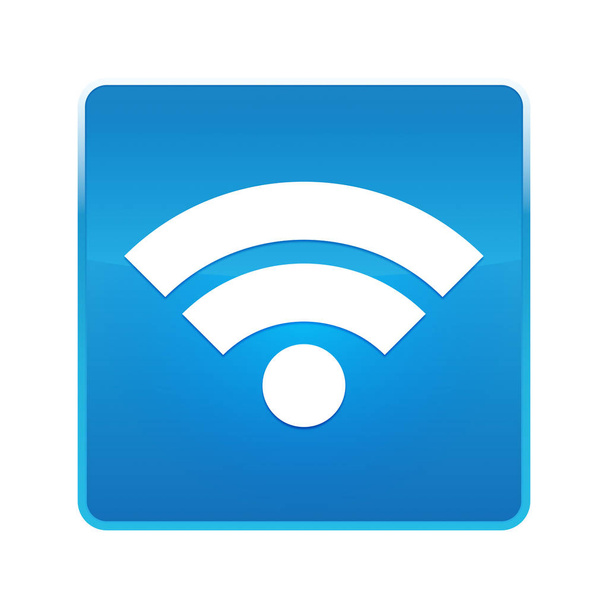 WiFi kutsal kişilerin resmi parlak mavi kare düğme - Fotoğraf, Görsel