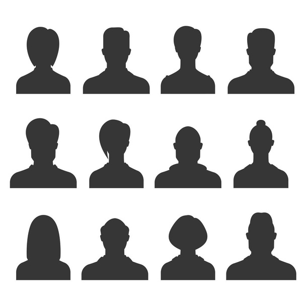 Silhouette Avatarset. Person Avatare Büro professionelle Profile anonyme Köpfe weibliche männliche Gesichter Porträts Vektorsymbole - Vektor, Bild