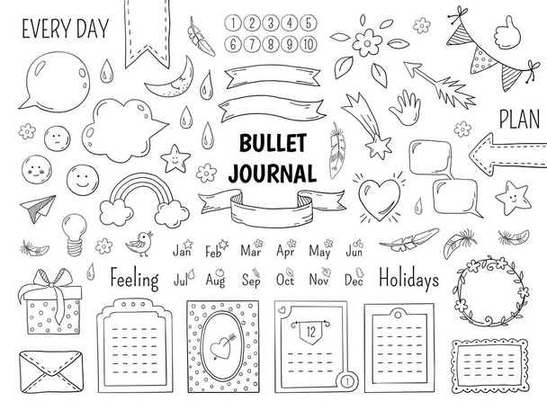 Un carnet doodle bullet. Cadre de journal dessiné à la main, bordures et éléments de liste linéaire journal. Croquis vectoriel doodle planner
 - Vecteur, image