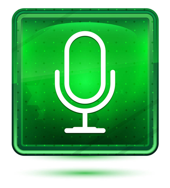 Ikona mikrofonu Neon jasnozielony kwadrat przycisk - Zdjęcie, obraz