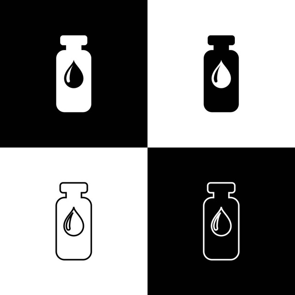 Set Medical vial, ampoule, bottle icons isolated on black and white background. Vaccination, injection, vaccine healthcare concept. Line, outline and linear icon. Vector Illustration - Vector, Image
