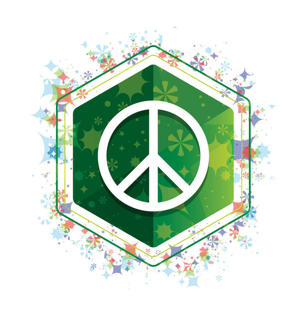 ícone de sinal de paz plantas florais padrão botão hexágono verde
 - Foto, Imagem