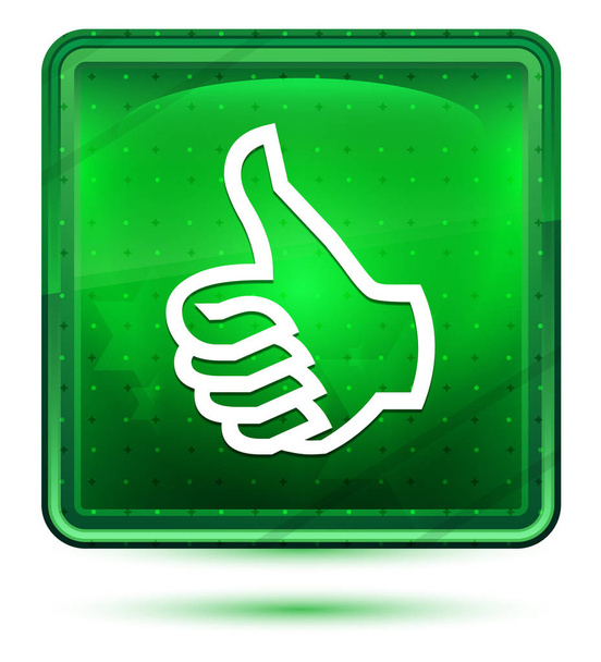 Thumbs up icon neon light green square button - Photo, Image
