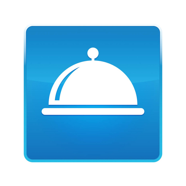 Food cover icon shiny blue square button - Photo, Image