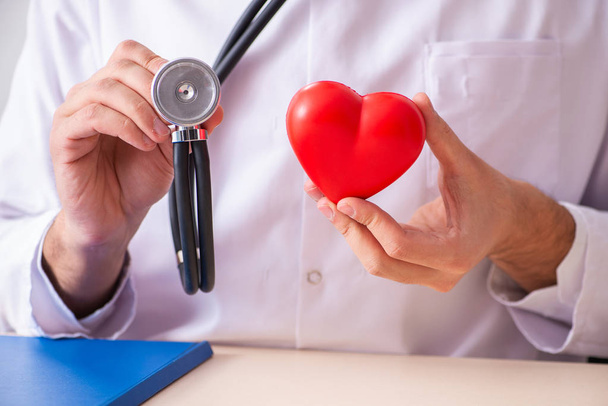 Médico cardiologista masculino segurando modelo de coração
  - Foto, Imagem