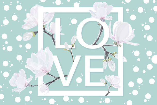 Magnolia flowers and love lettering - Zdjęcie, obraz