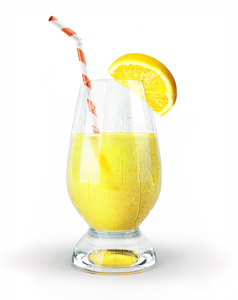 Lemon juice in a glass with straw and clove. - Foto, Imagem