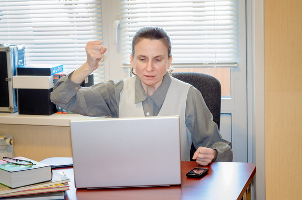 Senior mulher furiosa contra o computador
 - Foto, Imagem