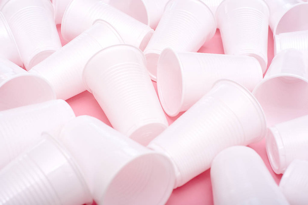Disposable plastic white empty cups - Photo, Image