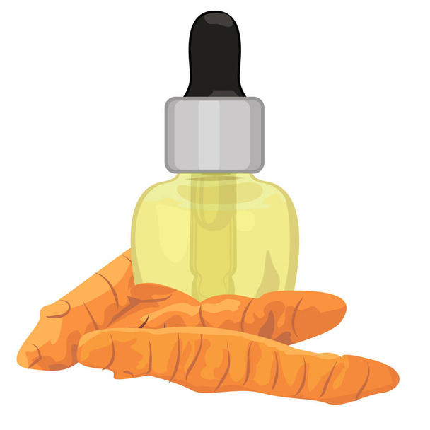 Turmeric roots essential oil - Vector, Image