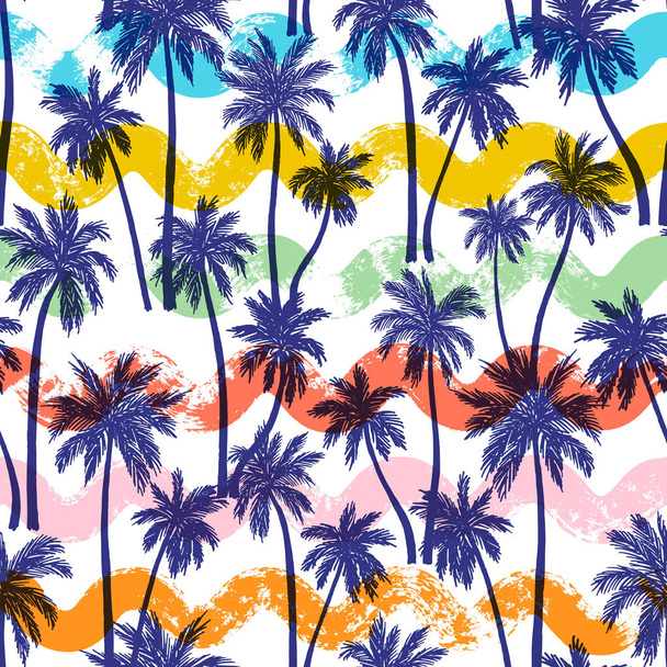 Seamless vector pattern with palm trees and waves - Вектор,изображение