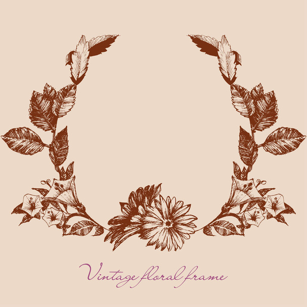 Vintage style floral frame or flowers wreath - Vektori, kuva