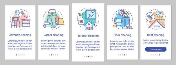 További takarítás szolgáltatások felkészítése mobil alkalmazás oldalképernyő,  - Vektor, kép