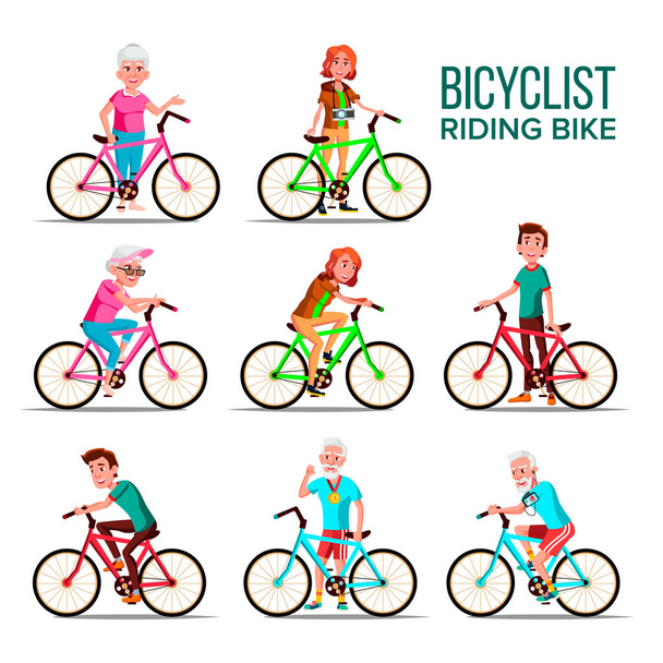 Ciclisti Equitazione Biciclette Vettoriale personaggi dei cartoni animati Set
 - Vettoriali, immagini
