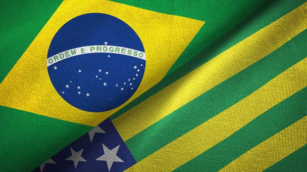 Goias πολιτεία και η Βραζιλία σημαίες ύφασμα υφάσματος, υφή υφάσματος - Φωτογραφία, εικόνα