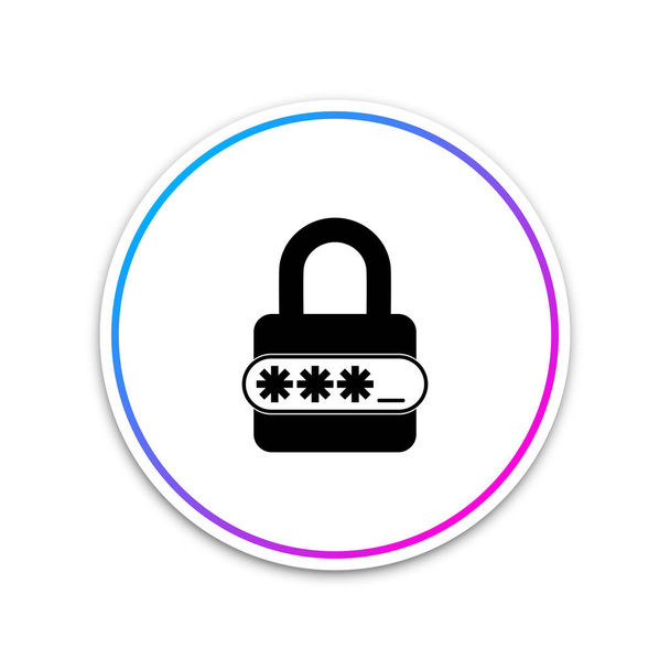 Ochrona hasłem i ikona dostępu bezpieczeństwa na białym tle. Koło biały przycisk. Ilustracja wektorowa - Wektor, obraz
