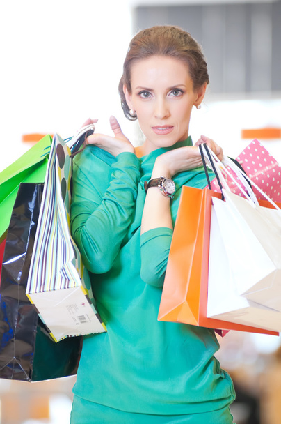 Shopping woman with color bags - Φωτογραφία, εικόνα