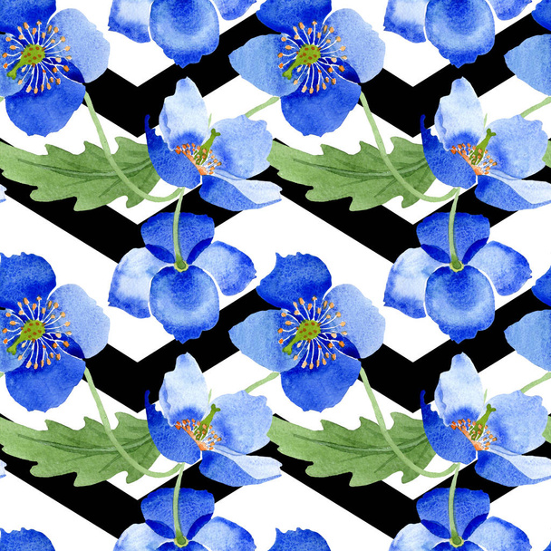 Сині макові квіткові ботанічні квіти. Набір акварельних ілюстрацій. Безшовний візерунок тла
. - Фото, зображення