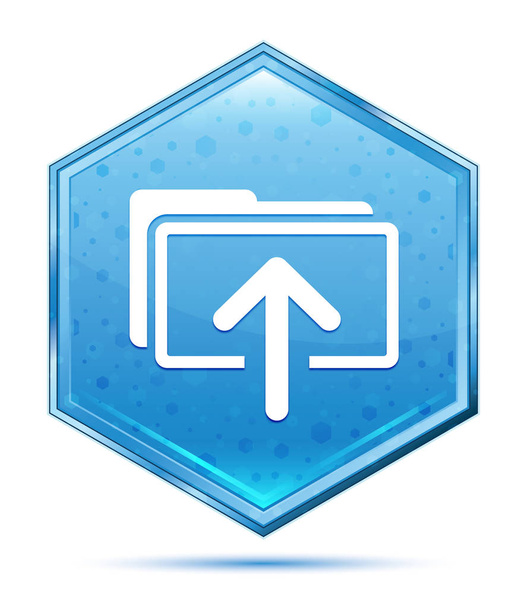 Upload files icon crystal blue hexagon button - Photo, Image