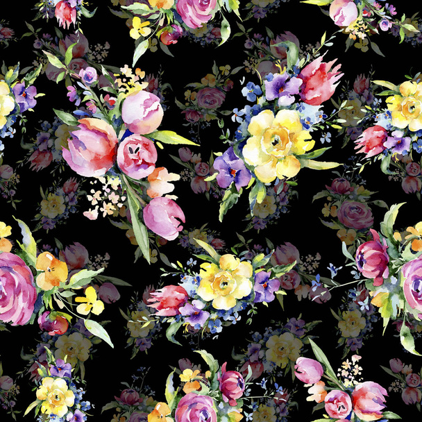 Bouquets floral botanical flowers. Watercolor background illustration set. Seamless background pattern. - Φωτογραφία, εικόνα