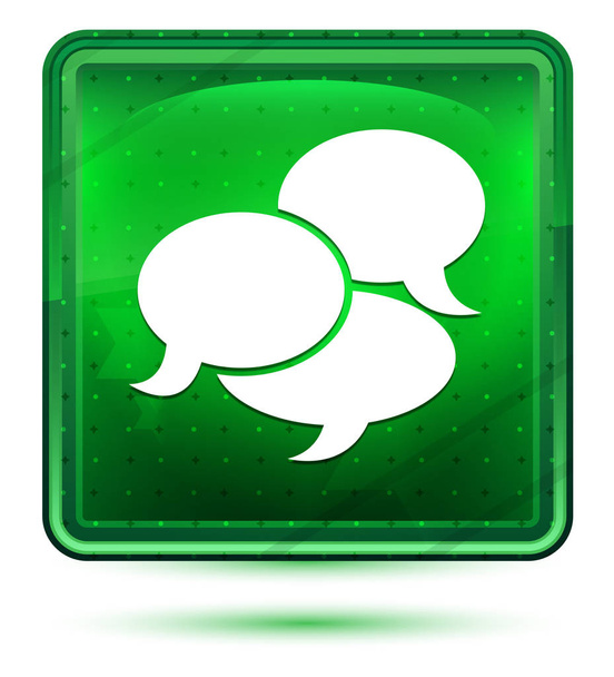 Gespreks pictogram neon licht groene vierkante knop - Foto, afbeelding