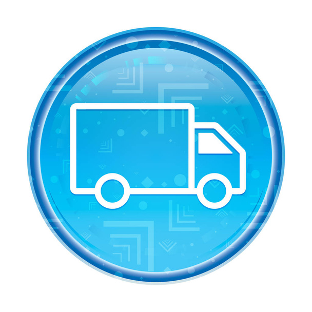 Szállítási teherautó ikon virágos kék kerek gomb - Fotó, kép