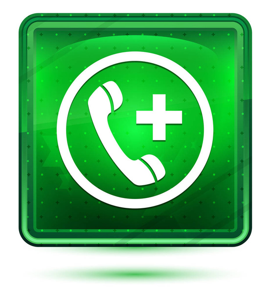 Emergency call icon neon light green square button - Photo, Image