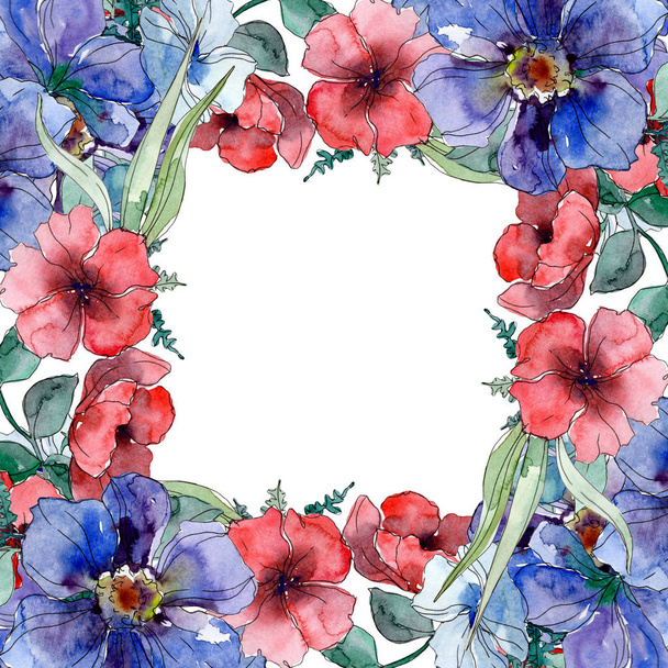 Wildflower bouquet botanical flowers. Watercolor background illustration set. Frame border crystal ornament square. - Photo, Image