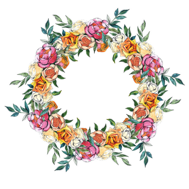 Wildflowers bouquet floral botanical flowers. Watercolor background illustration set. Frame border ornament square. - Photo, image