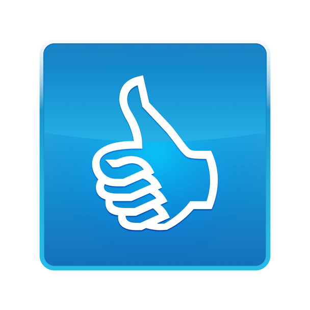 Thumbs up icon shiny blue square button - Photo, Image