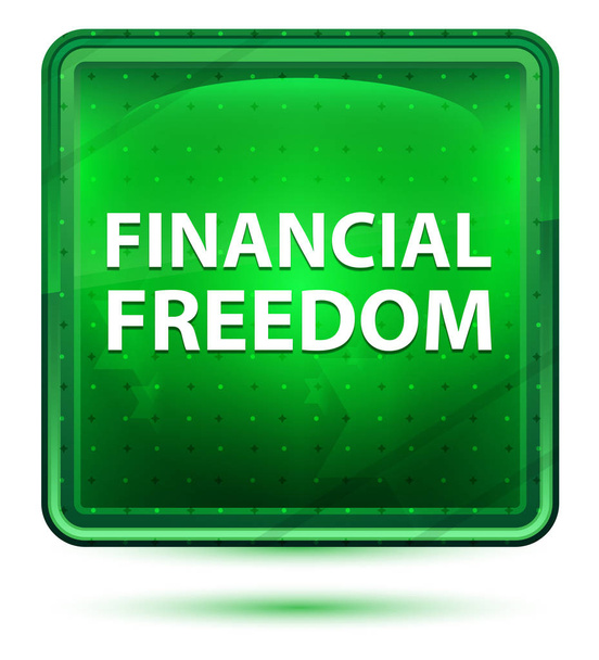 Financial Freedom Neon Light Green Square Button - Photo, Image