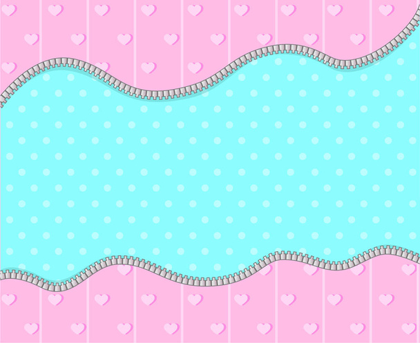Pink and mint turquoise background with little hearts. Candy shop  showcase backdrop. Decoration wavy doll banner. Princess girlish style. Invite card template. Baby shower gender reveal: girl or boy? - Vector, Image