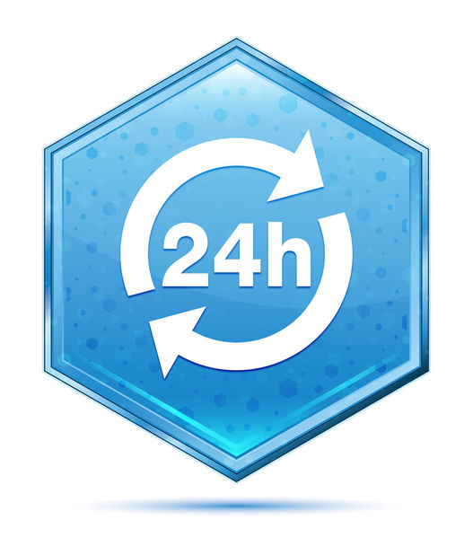 24時間更新アイコンクリスタルブルー六角形ボタン - 写真・画像
