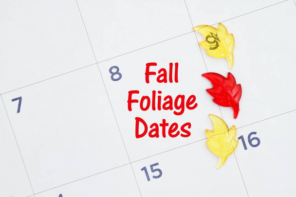 Fall foliage dates with fall leaves on a monthly calendar - Photo, Image