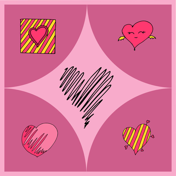 Vector illustration of hearts of different shapes as a symbol of Valentine's Day and love. - Vector, Image