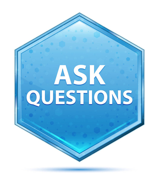 Ερώτηση ερωτήσεις κρύσταλλο μπλε εξάγωνο κουμπί - Φωτογραφία, εικόνα