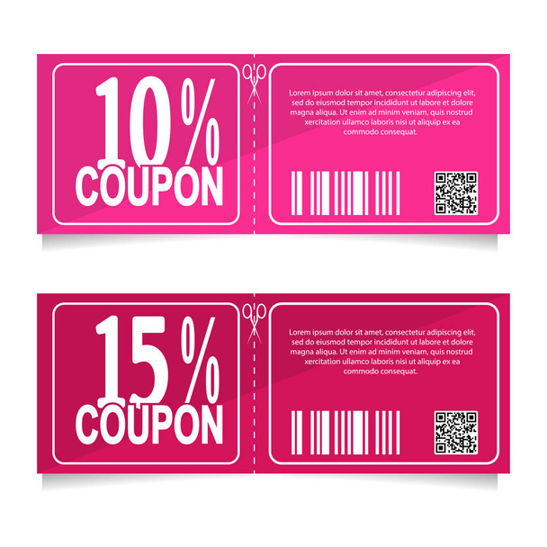 Design a coupon for a discount of 10 and 15 percent. Sales conce - Vetor, Imagem