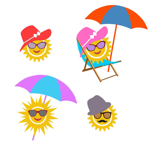 illustration set sun. Graphic elements for children, birthday card, summer elements white background - Vector, imagen